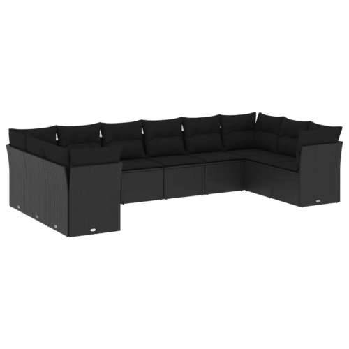 Vrtna garnitura - 10-dijelni set vrtnih sofa s jastucima crni od poliratana - Crna Bez stola 1 Cijena