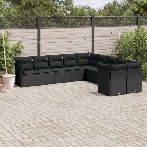 Vrtna garnitura - 10-dijelni set vrtnih sofa s jastucima crni od poliratana - Crna Bez stola 1 Cijena