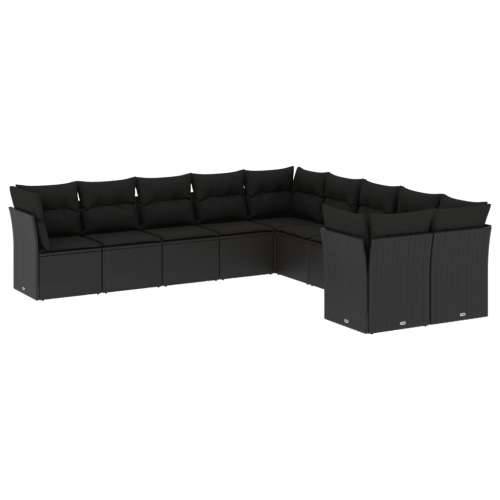 Vrtna garnitura - 10-dijelni set vrtnih sofa s jastucima crni od poliratana - Crna Bez stola 1 Cijena