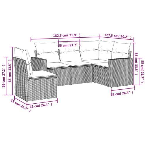 5-dijelni vrtni set sofa s jastucima bež od poliratana - bež i siva Bez stola 1 Cijena