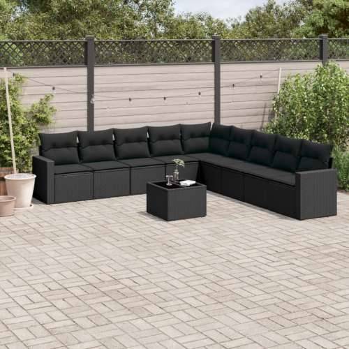 Vrtna garnitura - 10-dijelni set vrtnih sofa s jastucima crni od poliratana - Crna Sa stolom 1 Cijena