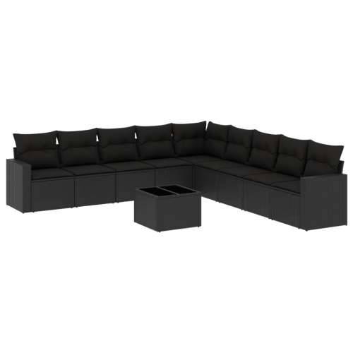 Vrtna garnitura - 10-dijelni set vrtnih sofa s jastucima crni od poliratana - Crna Sa stolom 1 Cijena