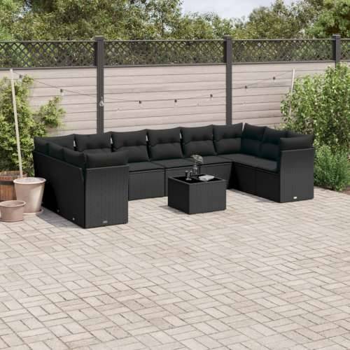 Vrtna garnitura - 11-dijelni set vrtnih sofa od poliratana s jastucima crni - Crna Sa stolom 1 Cijena