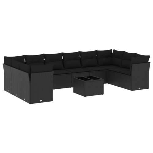 Vrtna garnitura - 11-dijelni set vrtnih sofa od poliratana s jastucima crni - Crna Sa stolom 1 Cijena