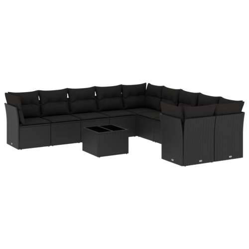 Vrtna garnitura - 11-dijelni set vrtnih sofa od poliratana s jastucima crni - Crna Sa stolom 1 Cijena