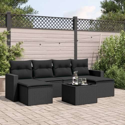 Vrtna garnitura - 7-dijelni set vrtnih sofa od poliratana s jastucima crni - Crna 1 Sa stolom Cijena