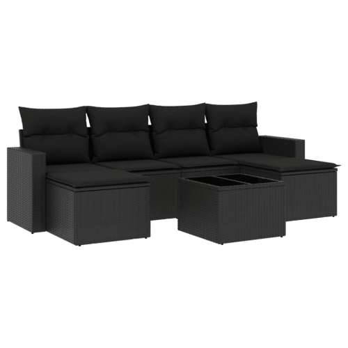 Vrtna garnitura - 7-dijelni set vrtnih sofa od poliratana s jastucima crni - Crna 1 Sa stolom Cijena