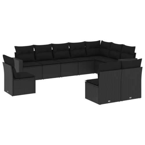Vrtna garnitura - 10-dijelni set vrtnih sofa s jastucima crni od poliratana - Crna Bez stola 1 Cijena