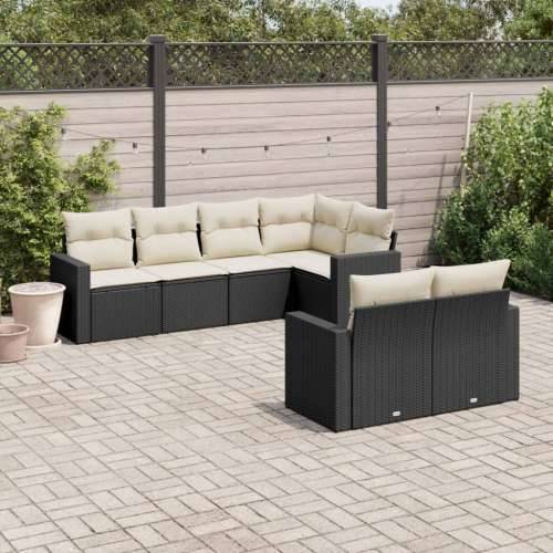 Vrtna garnitura - 7-dijelni set vrtnih sofa od poliratana s jastucima crni - Crna i krem 7 Cijena