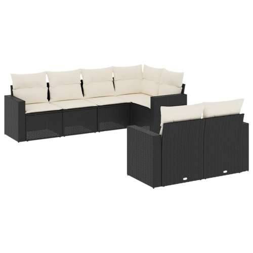 Vrtna garnitura - 7-dijelni set vrtnih sofa od poliratana s jastucima crni - Crna i krem 7 Cijena