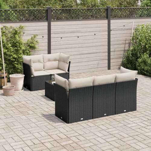 Vrtna garnitura - 6-dijelni set vrtnih sofa s jastucima crni od poliratana - Crna i krem 11 Cijena