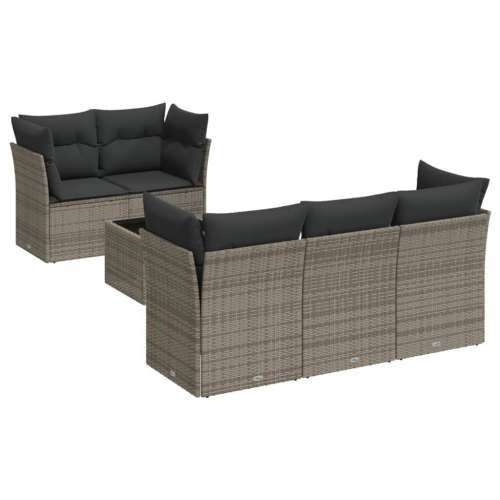 Vrtna garnitura - 6-dijelni set vrtnih sofa od poliratana s jastucima sivi - Siva 11 Cijena