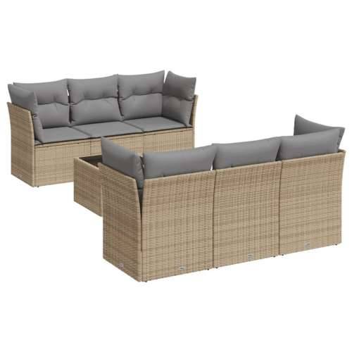 Vrtna garnitura - 7-dijelni set vrtnih sofa od poliratana s jastucima bež - bež i siva stol + 4x kutna + 2x srednja 1 Cijena
