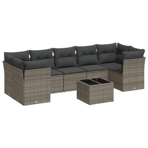 Vrtna garnitura - 8-dijelni set vrtnih sofa od poliratana s jastucima sivi - Siva 3x srednja + stol + 4x kutna 1 Cijena