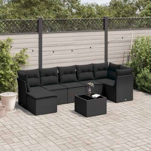 Vrtna garnitura - 8-dijelni set vrtnih sofa od poliratana s jastucima crni - Crna Sa stolom 1 Cijena