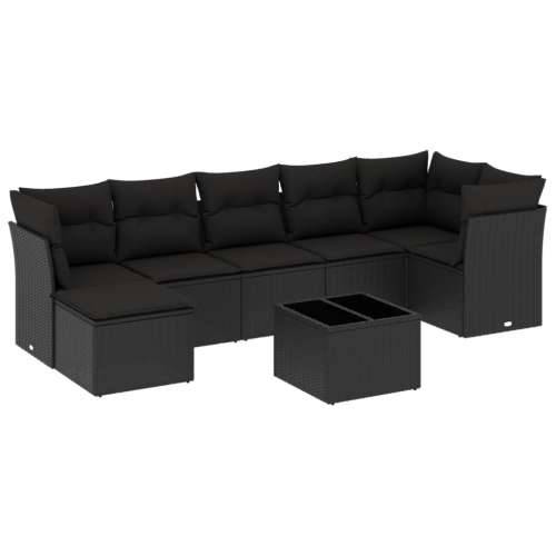 Vrtna garnitura - 8-dijelni set vrtnih sofa od poliratana s jastucima crni - Crna Sa stolom 1 Cijena