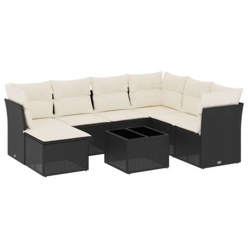 Vrtna garnitura - 8-dijelni set vrtnih sofa od poliratana s jastucima crni - Crna i krem Bez stola 1 Cijena