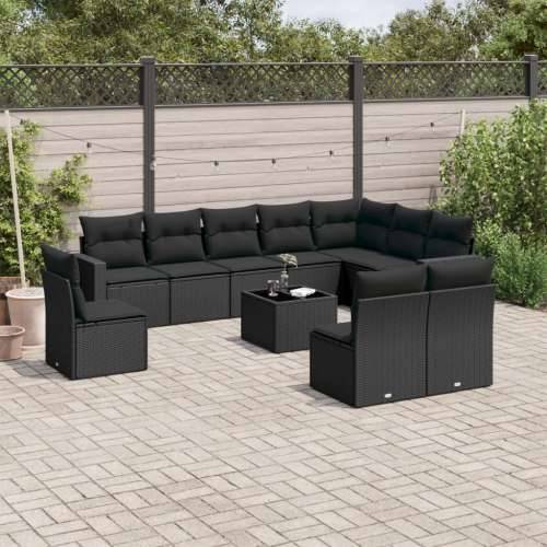 Vrtna garnitura - 11-dijelni set vrtnih sofa od poliratana s jastucima crni - Crna Sa stolom 1 Cijena