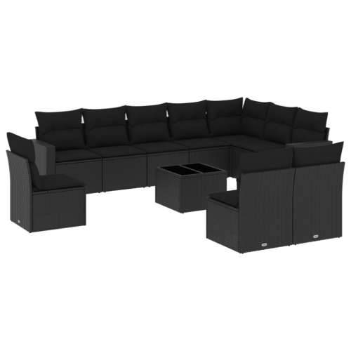 Vrtna garnitura - 11-dijelni set vrtnih sofa od poliratana s jastucima crni - Crna Sa stolom 1 Cijena