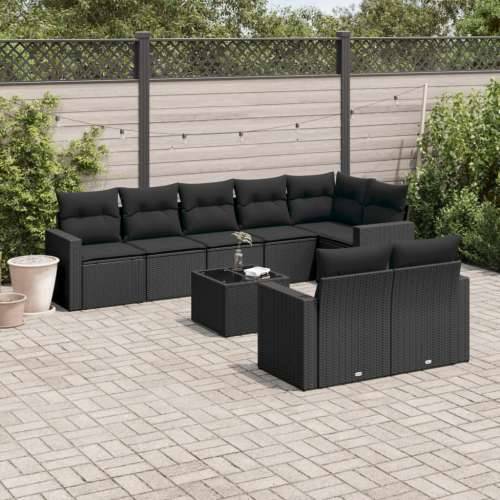 Vrtna garnitura - 9-dijelni set vrtnih sofa s jastucima crni od poliratana - Crna Sa stolom 1 Cijena