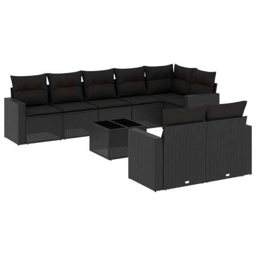 Vrtna garnitura - 9-dijelni set vrtnih sofa s jastucima crni od poliratana - Crna Sa stolom 1 Cijena