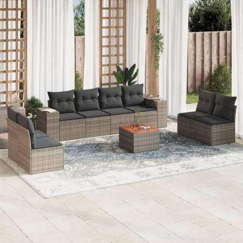Vrtna garnitura - 9-dijelni set vrtnih sofa od poliratana s jastucima sivi - Siva 9 Cijena