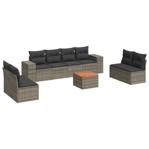 Vrtna garnitura - 9-dijelni set vrtnih sofa od poliratana s jastucima sivi - Siva 9 Cijena