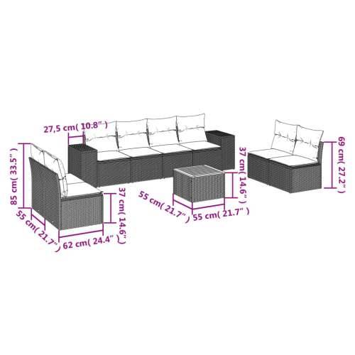 Vrtna garnitura - 9-dijelni set vrtnih sofa od poliratana s jastucima sivi - Siva 9 Cijena