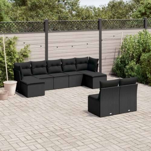 Vrtna garnitura - 9-dijelni set vrtnih sofa s jastucima crni od poliratana Cijena