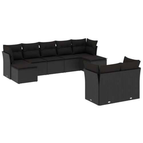 Vrtna garnitura - 9-dijelni set vrtnih sofa s jastucima crni od poliratana - Crna Bez stola 1 Cijena