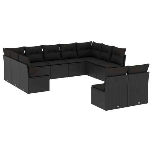 Vrtna garnitura - 11-dijelni set vrtnih sofa od poliratana s jastucima crni - Crna Bez stola 1 Cijena