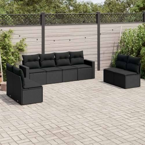 Vrtna garnitura - 8-dijelni set vrtnih sofa od poliratana s jastucima crni - Crna 1 Bez stola Cijena