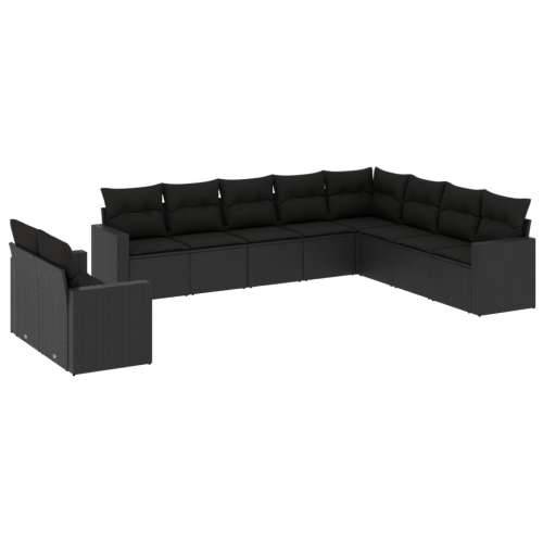 Vrtna garnitura - 10-dijelni set vrtnih sofa s jastucima crni od poliratana - Crna 1 Bez stola Cijena