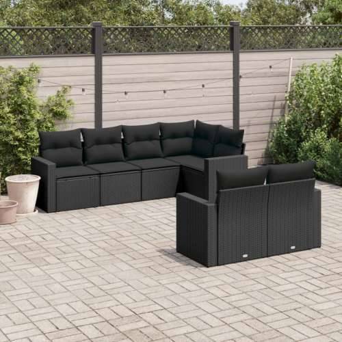Vrtna garnitura - 7-dijelni set vrtnih sofa od poliratana s jastucima crni - Crna 7 Cijena