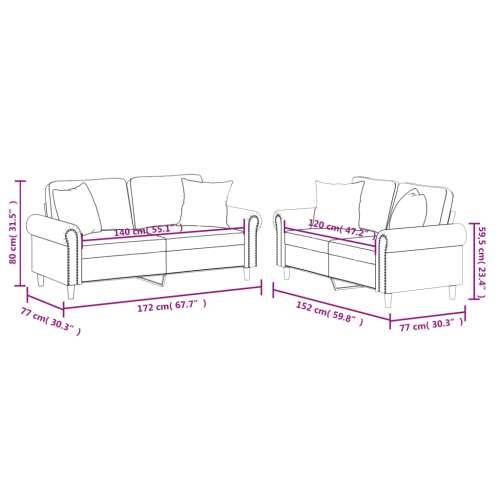 2-dijelni set sofa s jastucima boja vina od umjetne kože - boja crnog vina s jastučićima Cijena