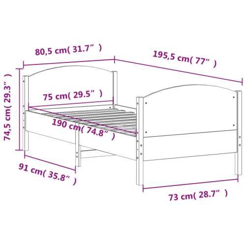 Okvir kreveta bez madraca 75 x 190 cm od masivne borovine - Prirodna 75 x 190 cm Cijena
