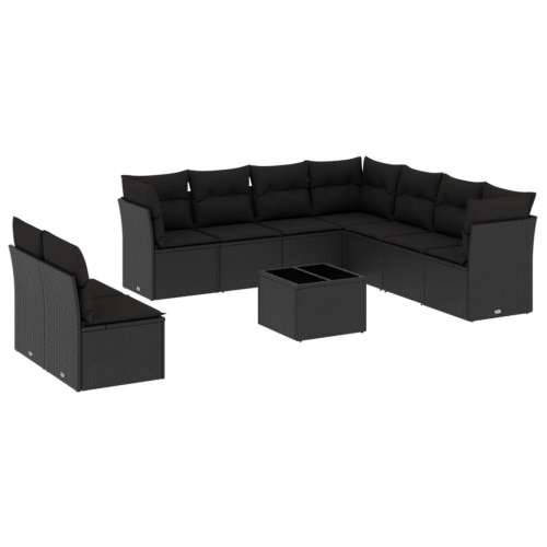 Vrtna garnitura - 10-dijelni set vrtnih sofa s jastucima crni od poliratana - Crna Bez stola 1 Cijena
