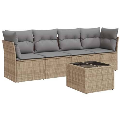 5-dijelni vrtni set sofa s jastucima bež od poliratana - bež i siva Sa stolom 1 Cijena