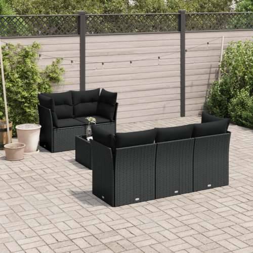 Vrtna garnitura - 6-dijelni set vrtnih sofa s jastucima crni od poliratana - Crna 11 Cijena