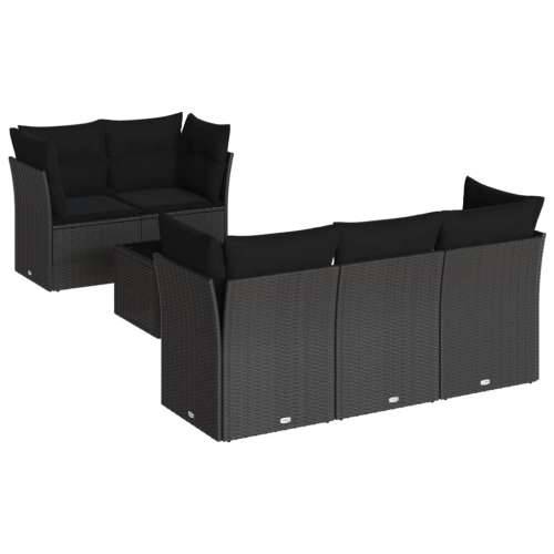 Vrtna garnitura - 6-dijelni set vrtnih sofa s jastucima crni od poliratana - Crna 11 Cijena