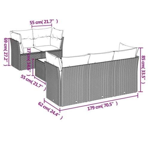 Vrtna garnitura - 6-dijelni set vrtnih sofa s jastucima crni od poliratana - Crna 11 Cijena