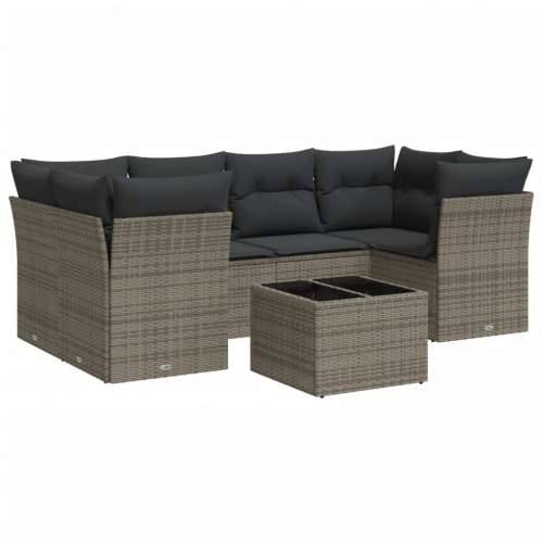 Vrtna garnitura - 7-dijelni set vrtnih sofa sivi od poliratana - Siva 4x kutna + 2x srednja + stol 1 Cijena