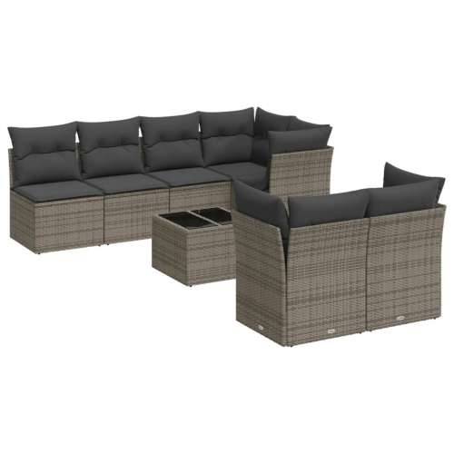 Vrtna garnitura - 8-dijelni set vrtnih sofa od poliratana s jastucima sivi - Siva stol + 3x srednja + 4x kutna 1 Cijena