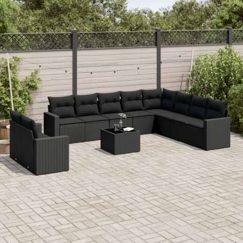 Vrtna garnitura - 11-dijelni set vrtnih sofa od poliratana s jastucima crni - Crna Sa stolom 1 Cijena