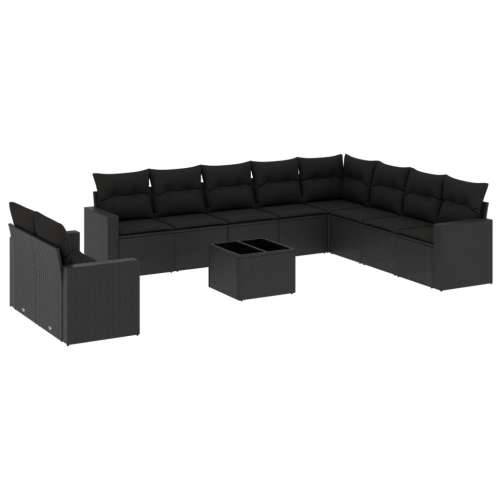 Vrtna garnitura - 11-dijelni set vrtnih sofa od poliratana s jastucima crni - Crna Sa stolom 1 Cijena