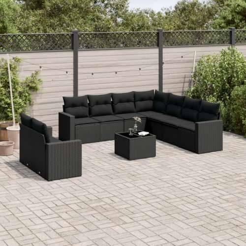 Vrtna garnitura - 10-dijelni set vrtnih sofa s jastucima crni od poliratana - Crna 1 Sa stolom Cijena