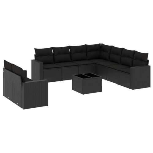 Vrtna garnitura - 10-dijelni set vrtnih sofa s jastucima crni od poliratana - Crna 1 Sa stolom Cijena
