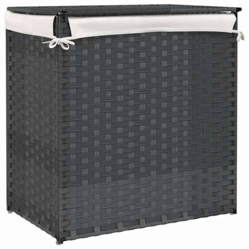 Košara za rublje s 2 odjeljka siva 53 x 35 x 57cm od poliratana - Siva 1 Cijena
