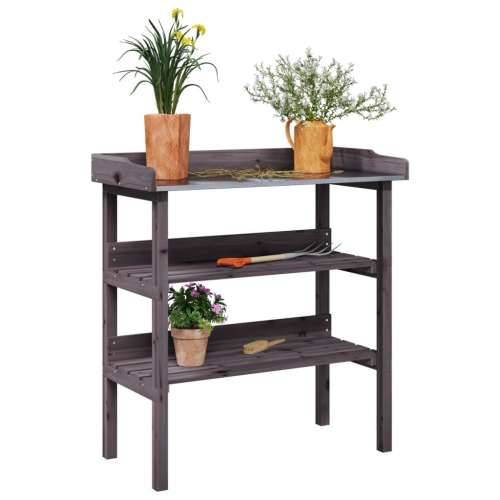 Stol za biljke s policama sivi 78x38x82,5 cm masivna jelovina - Siva 1 Cijena