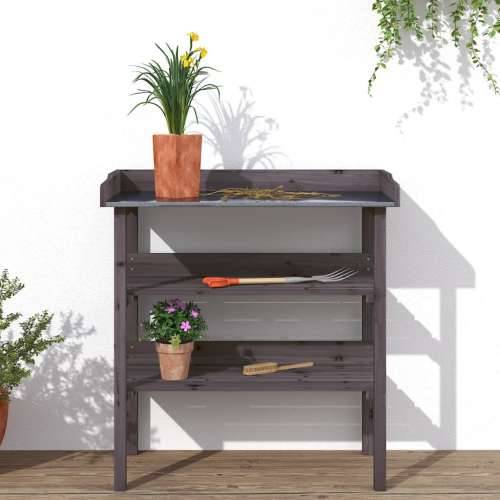 Stol za biljke s policama sivi 78x38x82,5 cm masivna jelovina - Siva 1 Cijena